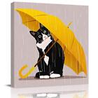 Chucoco Oil Paintings On Canvas Wall Art Cat Hiding Rians Under Umbrella Phot...