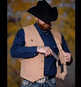Wyoming Traders Mens Texas Conceal Carry Snap Up Canvas Ranch Wear Vest - Picture 1 of 24