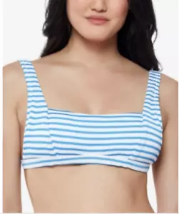 Jessica Simpson Women's Sunshine Stripe Retro Bikini Swim Top Size L Blue - Picture 1 of 8