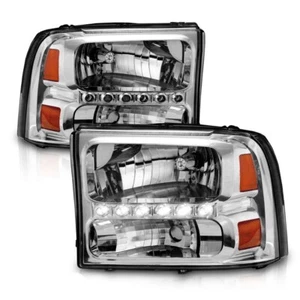 99-04 Ford F250 F350 Excursion Chrome Headlight 1pc DRL Upgrade Super Duty Truck - Picture 1 of 2