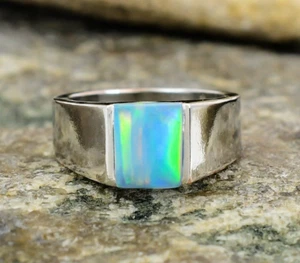 Blue Fire Opal Ring 925 Sterling Silver Ring Women Anniversary Ring Gift For Her - Picture 1 of 4