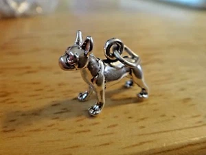 Sterling Silver 3D 14x16mm 3g Detailed Boston Terrier French Bulldog Dog Charm - Picture 1 of 6