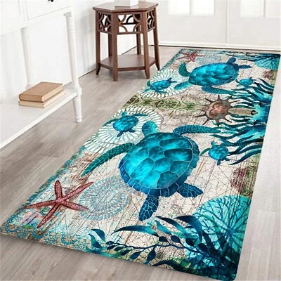 Coastal Runner Rug for Hallway 2x6 Sea Turtle Hallway Rugs Nautical Throw Rug... - Image 1 of 4