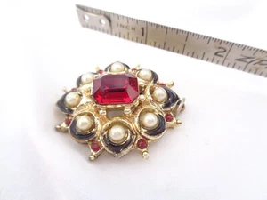 Vintage Designer Schmuck "CORO" Anhänger vergoldet rote Strasssteine - Bild 1 von 5