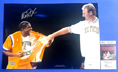 Magic Johnson Signed 11.5x16.5 Photo With Larry Bird JSA COA CE77244 - Image 1 of 4