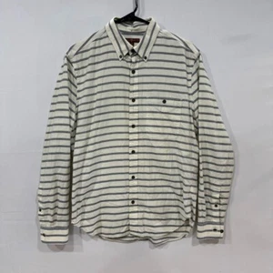 7 For All Mankind Men’s Shirt S Cream Gray Striped Button Down Long Sleeve - Picture 1 of 6