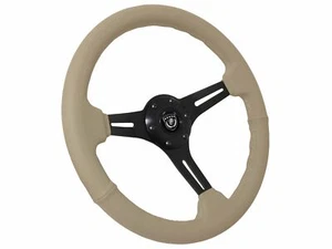 VSW 14 inch Tan Leather Steering Wheel, 6-Bolt Black Spoke, 2.5 inch Dish - Picture 1 of 8