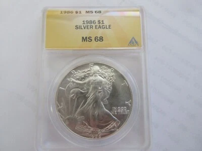 1986 Silver Eagle , ANACS , MS 68 , $1 - Image 1 of 4