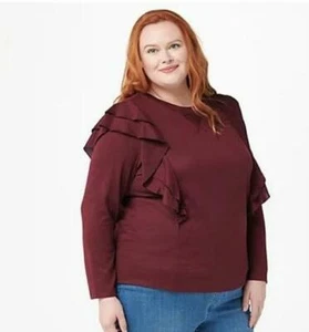 NYDJ Langarmpullover mit Rüsche vorne - burgundfarben Damen XXS - Bild 1 von 2