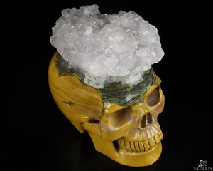 RARE HUGE 4.2" Ocean Jasper Carved Crystal Skull with Amethyst Druse - Picture 1 of 8