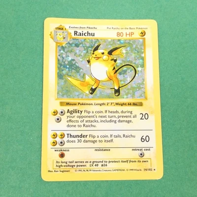 Tarjeta Pokemon - Base 14/102 - RAICHU (holo-holoil) *Shadowless* *NM/PL* Foto 1 de 2