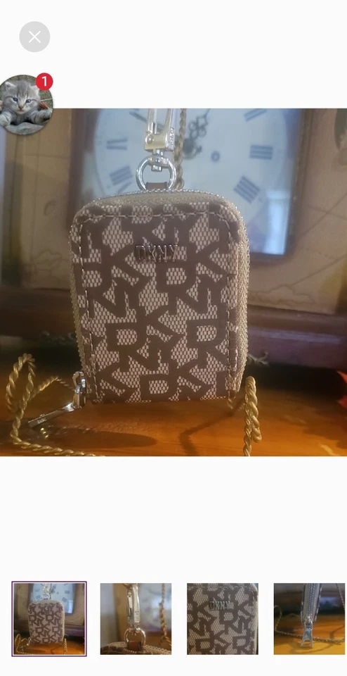 Mini billetera/monedero/accesorio con clip DKNY con monograma vintage con etiquetas Foto 1 de 4