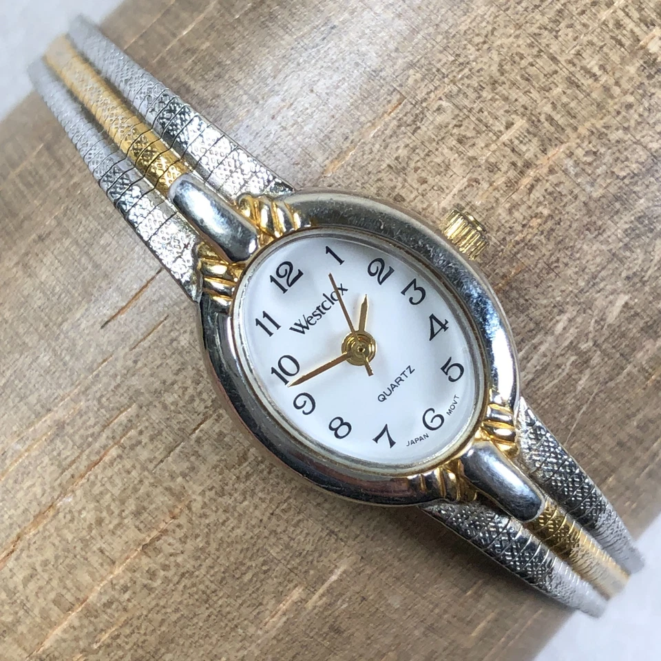 Westclox Mujer LTX168 Vestido Dos Tonos Ovalado Cuarzo Analógico 17mm Reloj 7" Foto 1 de 4