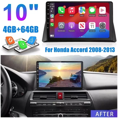 For Honda Accord 2008-2013 10.1" Android 13 Car Radio GPS Navi BT Carplay 4+64GB - Image 1 of 4