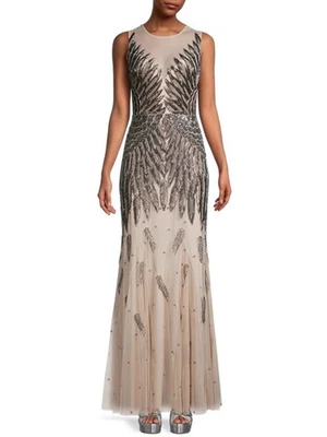 AIDAN AIDAN MATTOX Womens Beige Lined Sleeveless Formal Mermaid Dress 4 - Image 1 of 4