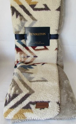 Pendleton White Sands Sherpa Throw Blanket 50" X 70" Tan Southwest Plush Aztec - Image 1 of 4