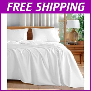100% Cotton White King Bed Sheets - 4 Piece Set - Picture 1 of 10