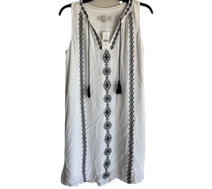 Ann Taylor Loft Kleid weiß Etuikleid ärmellos bestickt Quaste Kleid Neu mit Etikett - Bild 1 von 15