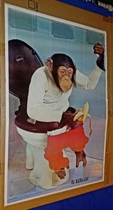 GO BANANAS VINTAGE 70er POSTER HUMOR LUSTIG EURODECOR AFFE AUF TOILETTE (1972) 🍌 - Bild 1 von 3