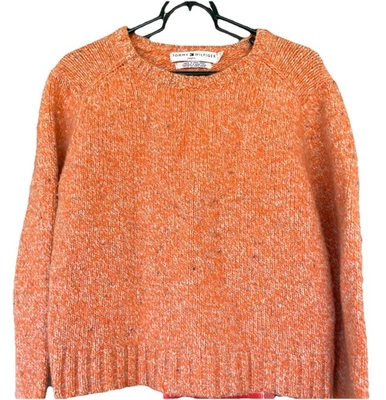 Tommy Hilfiger 80% Wool Orange Marled Speckled Shorty Round Neck Sweater L - Image 1 of 4