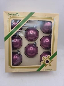 Vtg Glass PURPLE Ball Christmas Tree Ornaments 2.25in Lot 8 Box Small Pyramid - Picture 1 of 15
