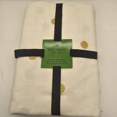 Kate Spade Tablecloth Gold Dots Ivory 60" X 102" Cotton Christmas Scatter Deco  - Image 1 of 4
