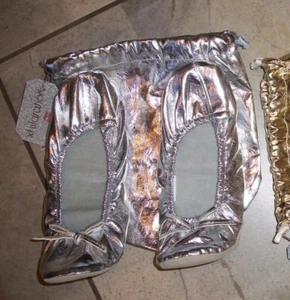 Xhilaration SILVER Folding Ballet Slipper AND Matching Bag S 5 - 6 - Picture 1 of 3