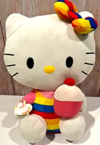 Sanrio TY 2014 Hello Kitty Plush Rainbow Outfit w/Birthday Cupcake 11" Doll - Picture 1 of 10