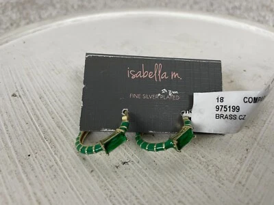 Pendientes de aro Isabella M para mujer enchapados en plata fina latón circonita cúbica verde Foto 1 de 4