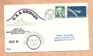 EE. UU. GRIDLEY PRIMER DÍA COMISIÓN 1963 BREMERTON BECK B312 CUBIERTA NAVAL - Imagen 1 de 1