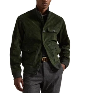 Leather Jacket Men Green Pure Suede Flight/Bomber Size S M L XL XXL Custom Made - Picture 1 of 7