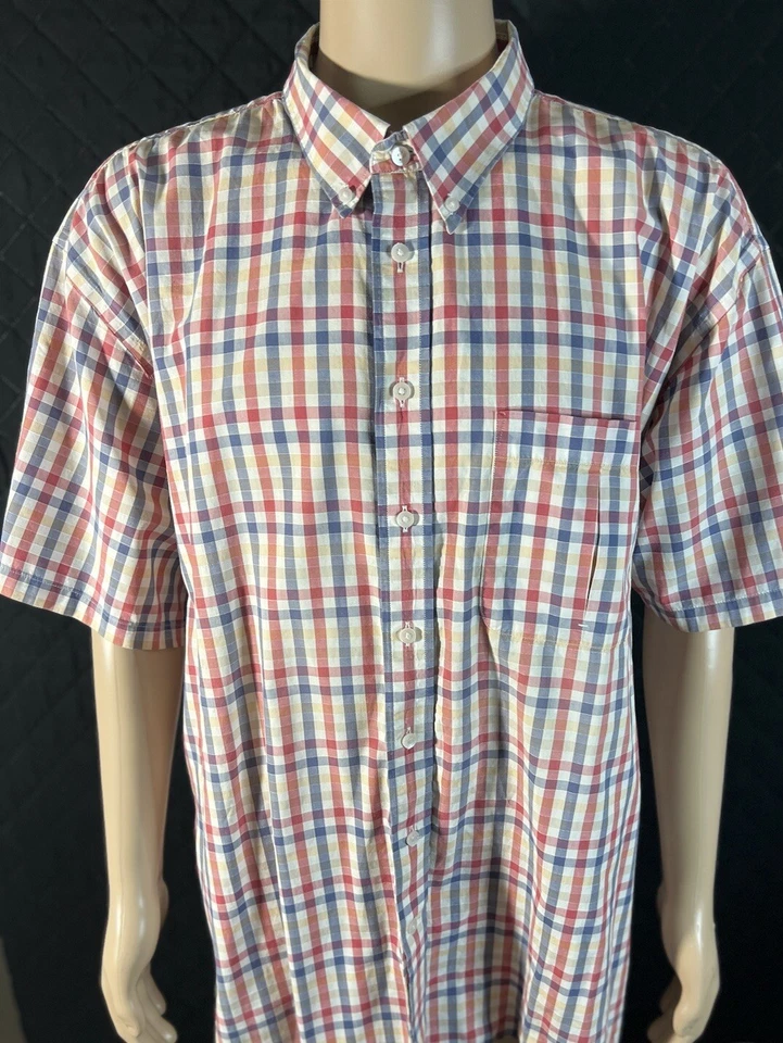 Cutter & Buck sz 3X Plaid Button Down Cotton Colorful Men's Short Sleeve Shirt - Image 1 of 4