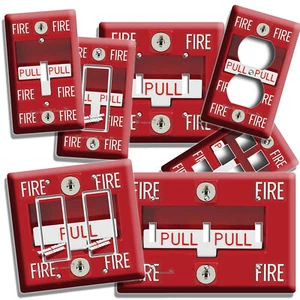 FIRE ALARM PULL DOWN LIGHT SWITCH OUTLET WALL PLATE COVER MAN CAVE TV ROOM DECOR - Picture 1 of 30