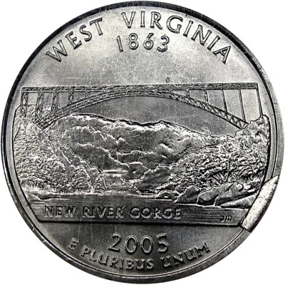 2005-P 25C NGC MS66 MINT ERROR WEST VIRGINIA ~ REVERSE DIE BREAK! - Image 1 of 4