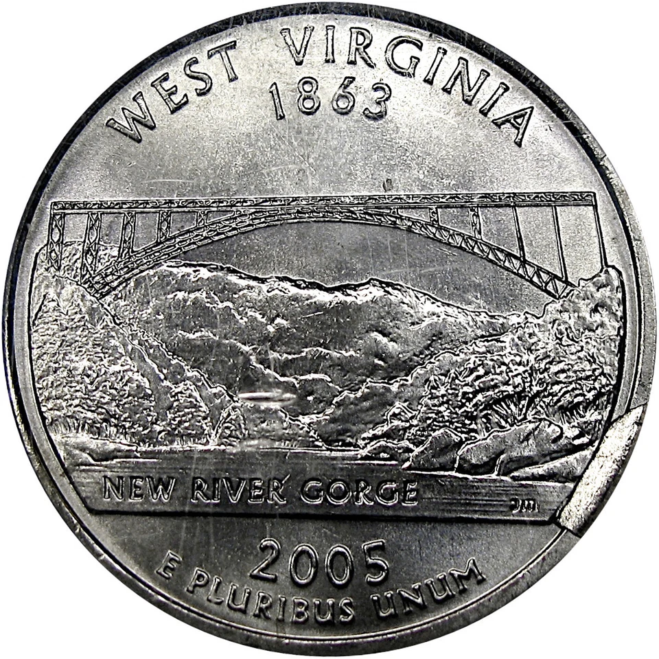 2005-P 25C NGC MS66 MINT ERROR WEST VIRGINIA ~ REVERSE DIE BREAK! - Image 1 of 4