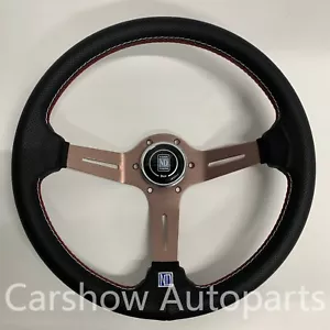 NARDI 350MM Mid-deep Perforated Leather Black Spoke Racing Sport Steering Wheel - Picture 1 of 9