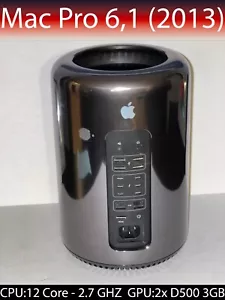 Mac Pro 6,1 Apple Mac Pro 2013 12-Core 2.7GHz CPU/500GBSSD/64GB RAM/D500/Sequoia - Picture 1 of 2
