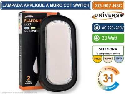 PLAFONIERA LED SMD OVALE 23W DA ESTERNO IP65 CAMBIA COLORE SWITCH CCT 3in1 - Immagine 1 di 4