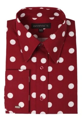Camisa de vestir de algodón a lunares para hombre puño francés #616 blanco y negro  Foto 1 de 4