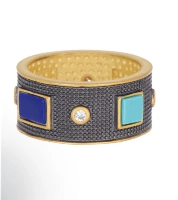 Anillo Freida Rothman 925 Ladrillo Lapislázuli y Turquesa 14K y Chapado en Rodio Talla 7 Foto 1 de 4