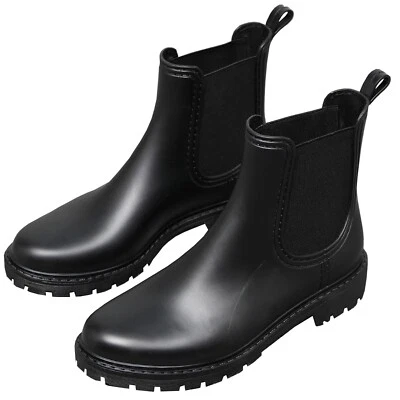 Womens Ladies Chunky Heel Chelsea Ankle Rain Snow Boots Waterproof Wellies Shoes