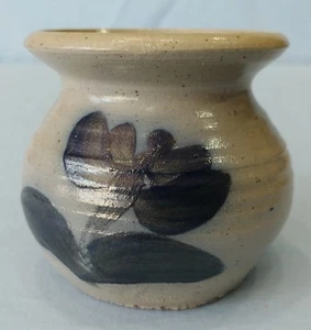 Vintage Hand Thrown Salt Glazed Stoneware Pot Cobalt Blue Flower - Picture 1 of 12