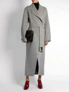 ACNE STUDIOS 'LOVA' WOOL AND CASHMERE BLEND LONG GRAY BELTED COAT, M, $2500 - Picture 1 of 18