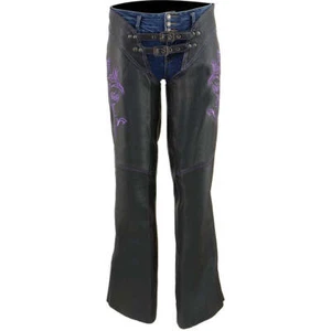 Milwaukee Leather 1187 Women Chap-Low Rise, Double Buckle, Reflective Embroidery - Picture 1 of 10