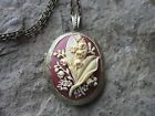 LILY OF THE VALLEY CAMEO LOCKET -ANTIQUE BRONZE, CREAM, BURGUNDY, FALL COLORS