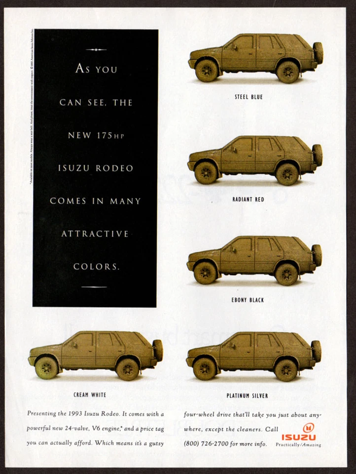 1993 ISUZU Rodeo Vintage Original Print AD - Dirty 4x4 car photo funny ad USA - Image 1 of 1