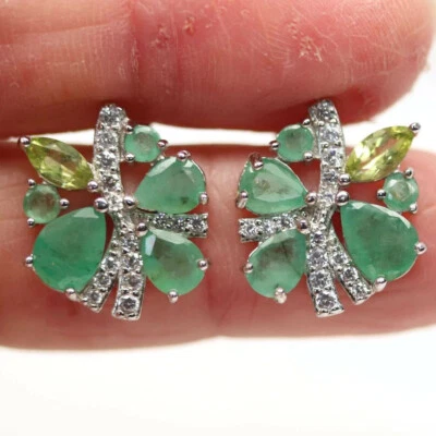 Traumhafte echte Smaragd und Peridot Ohrringe in  Sterling Silber - Bild 1 von 3