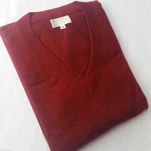 Mens V-neck Sweater 100% Cashmere A+ Grade Maroon Lab Tested Jumper Last One M - Bild 1 von 6