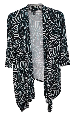 Cárdigan East 5th para mujer estampado de hojas grande negro verde azulado abierto asimétrico manga 3/4 Foto 1 de 4