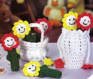 CUTE Flower Friends & Basket Purse/Toy/ Crochet Pattern INSTRUCTIONS ONLY - Picture 1 of 1